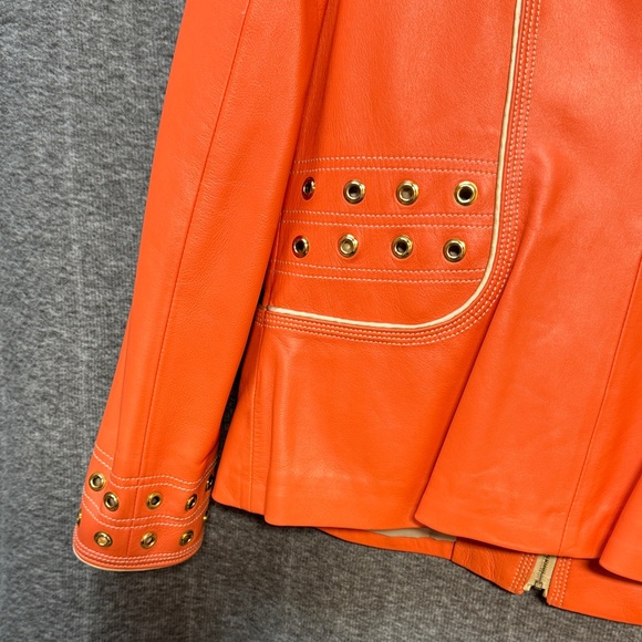 St. John Sport by Marie Gray Orange Lamb Leather Jacket with Gold Accents - Picture 9 of 12